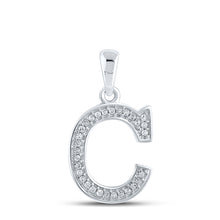  10k White Gold Womens Round Diamond Initial C Letter Pendant 1/12 Cttw