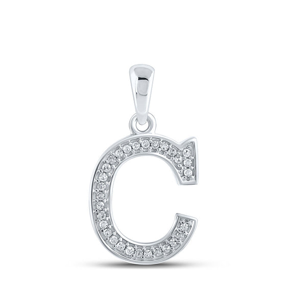 10k White Gold Womens Round Diamond Initial C Letter Pendant 1/12 Cttw
