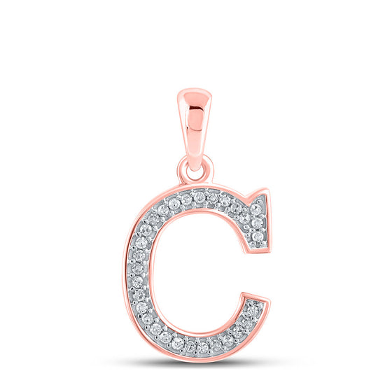10k Rose Gold Womens Round Diamond Initial C Letter Pendant 1/12 Cttw