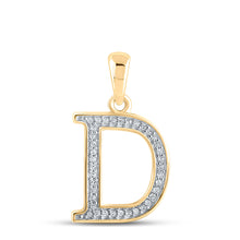  10k Yellow Gold Womens Round Diamond Initial D Letter Pendant 1/12 Cttw