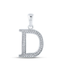  10k White Gold Womens Round Diamond Initial D Letter Pendant 1/12 Cttw