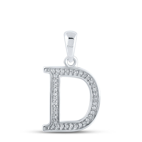 10k White Gold Womens Round Diamond Initial D Letter Pendant 1/12 Cttw