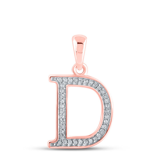 10k Rose Gold Womens Round Diamond Initial D Letter Pendant 1/12 Cttw