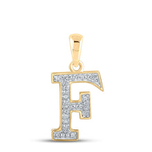  10k Yellow Gold Womens Round Diamond Initial F Letter Pendant 1/12 Cttw