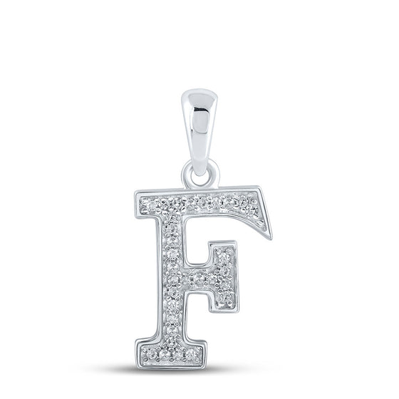 10k White Gold Womens Round Diamond Initial F Letter Pendant 1/12 Cttw