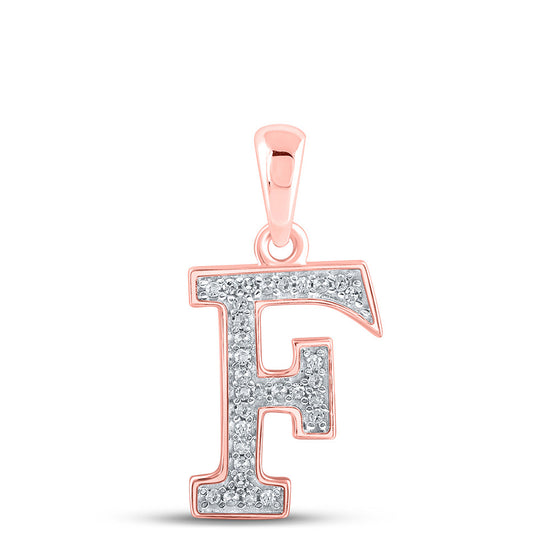10k Rose Gold Womens Round Diamond Initial F Letter Pendant 1/12 Cttw