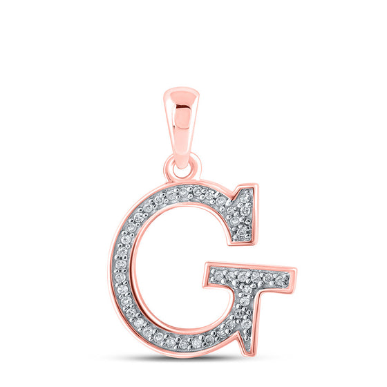 10k Rose Gold Womens Round Diamond Initial G Letter Pendant 1/12 Cttw