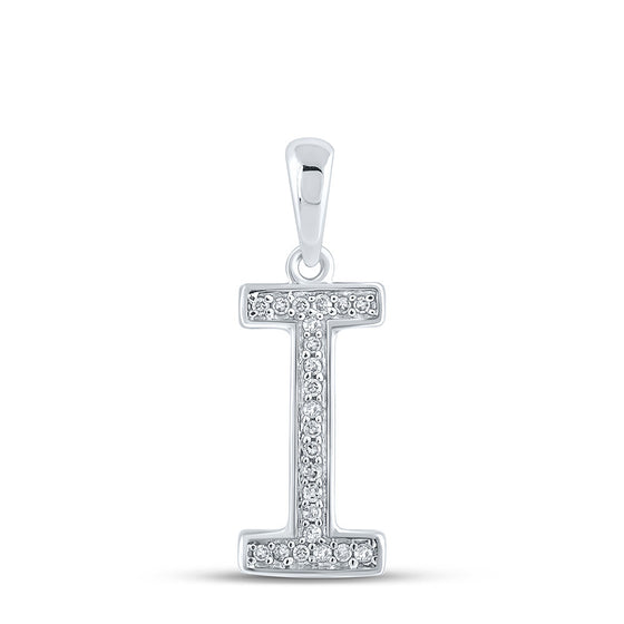 10k White Gold Womens Round Diamond Initial I Letter Pendant 1/20 Cttw