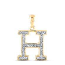  10k Yellow Gold Womens Round Diamond Initial H Letter Pendant 1/10 Cttw