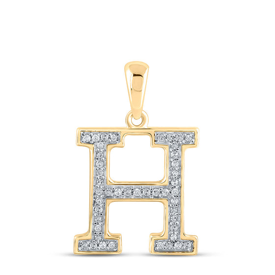 10k Yellow Gold Womens Round Diamond Initial H Letter Pendant 1/10 Cttw
