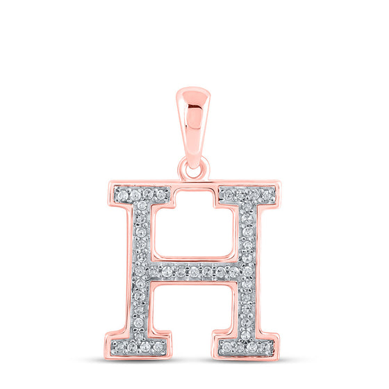 10k Rose Gold Womens Round Diamond Initial H Letter Pendant 1/10 Cttw