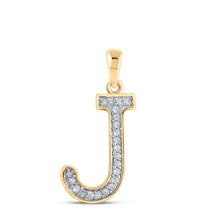  10k Yellow Gold Womens Round Diamond Initial J Letter Pendant 1/20 Cttw