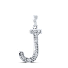  10k White Gold Womens Round Diamond Initial J Letter Pendant 1/20 Cttw