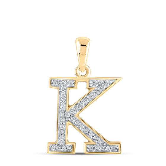10k Yellow Gold Womens Round Diamond Initial K Letter Pendant 1/12 Cttw