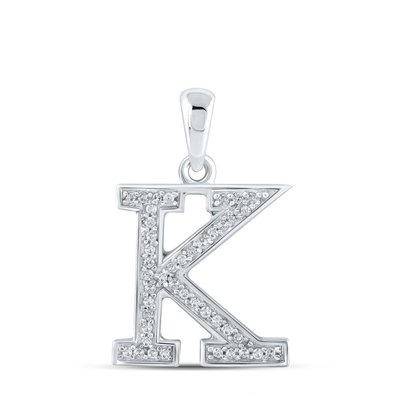 10k White Gold Womens Round Diamond Initial K Letter Pendant 1/12 Cttw