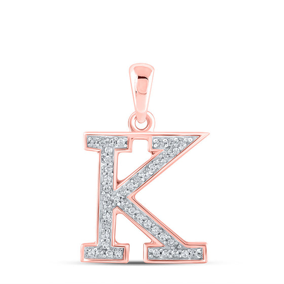 10k Rose Gold Womens Round Diamond Initial K Letter Pendant 1/12 Cttw