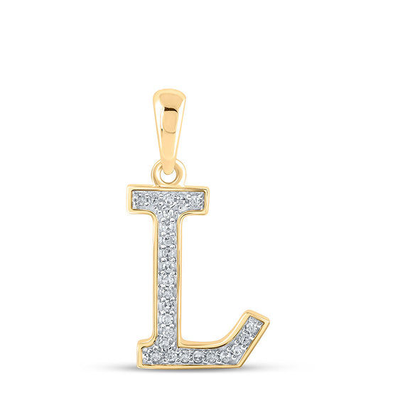 10k Yellow Gold Womens Round Diamond Initial L Letter Pendant 1/12 Cttw