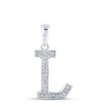  10k White Gold Womens Round Diamond Initial L Letter Pendant 1/12 Cttw