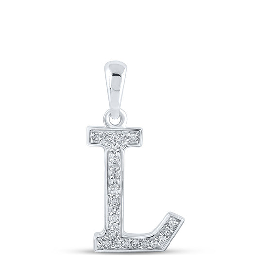 10k White Gold Womens Round Diamond Initial L Letter Pendant 1/12 Cttw