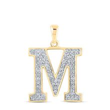  10k Yellow Gold Womens Round Diamond Initial M Letter Pendant 1/10 Cttw