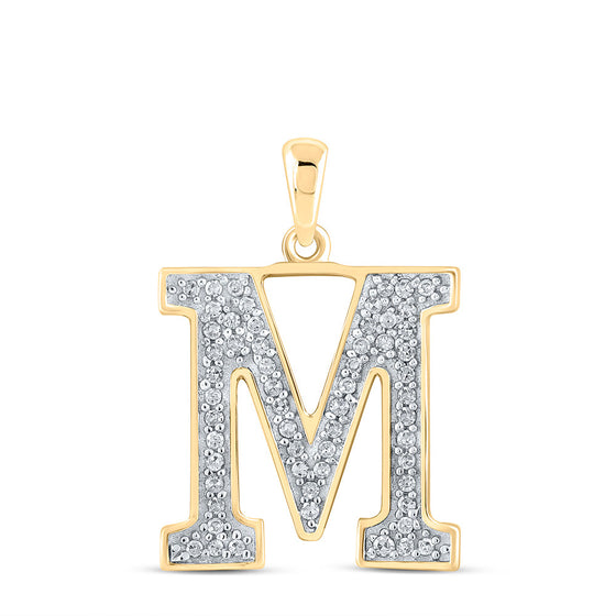 10k Yellow Gold Womens Round Diamond Initial M Letter Pendant 1/10 Cttw