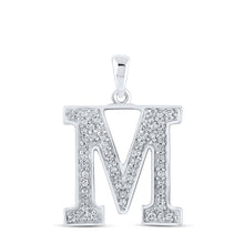  10k White Gold Womens Round Diamond Initial M Letter Pendant 1/10 Cttw
