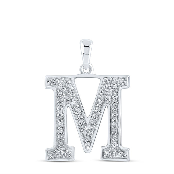 10k White Gold Womens Round Diamond Initial M Letter Pendant 1/10 Cttw