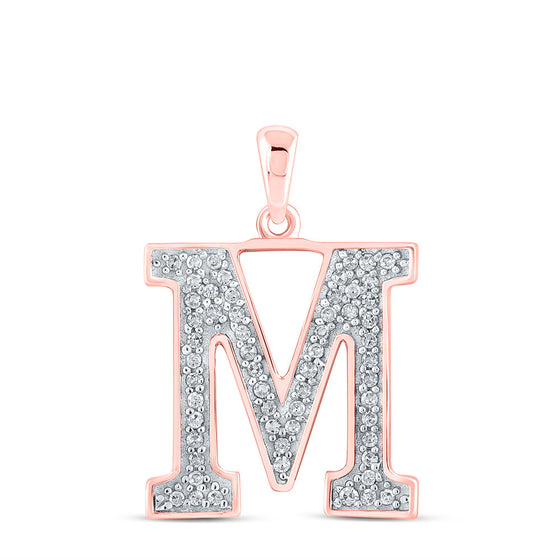 10k Rose Gold Womens Round Diamond Initial M Letter Pendant 1/10 Cttw
