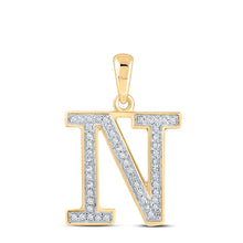  10k Yellow Gold Womens Round Diamond Initial N Letter Pendant 1/10 Cttw
