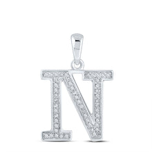  10k White Gold Womens Round Diamond Initial N Letter Pendant 1/10 Cttw