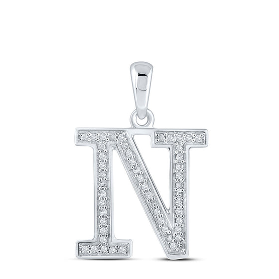 10k White Gold Womens Round Diamond Initial N Letter Pendant 1/10 Cttw