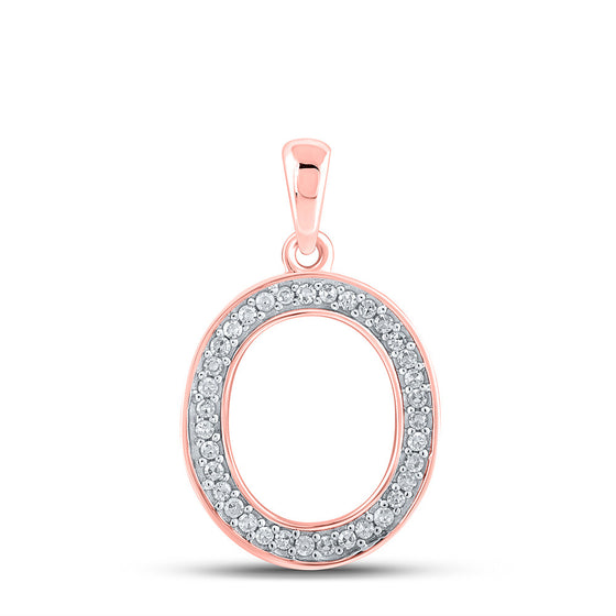 10k Rose Gold Womens Round Diamond Initial O Letter Pendant 1/10 Cttw