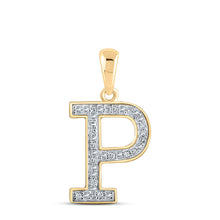  10k Yellow Gold Womens Round Diamond Initial P Letter Pendant 1/10 Cttw