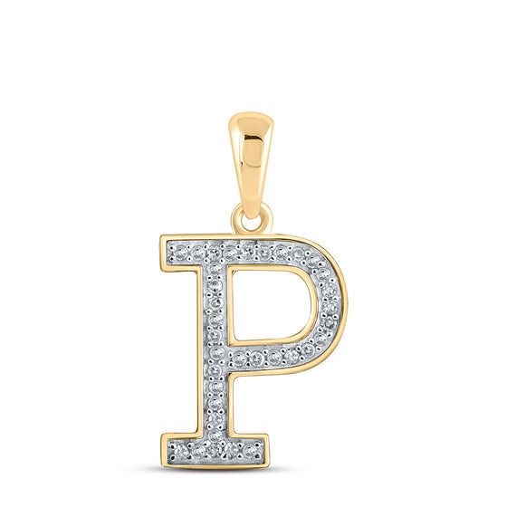 10k Yellow Gold Womens Round Diamond Initial P Letter Pendant 1/10 Cttw