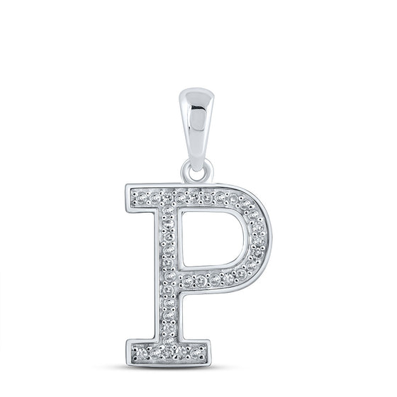 10k White Gold Womens Round Diamond Initial P Letter Pendant 1/10 Cttw