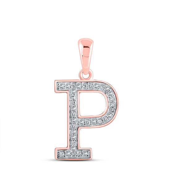 10k Rose Gold Womens Round Diamond Initial P Letter Pendant 1/10 Cttw