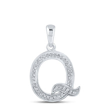  10k White Gold Womens Round Diamond Initial Q Letter Pendant 1/12 Cttw