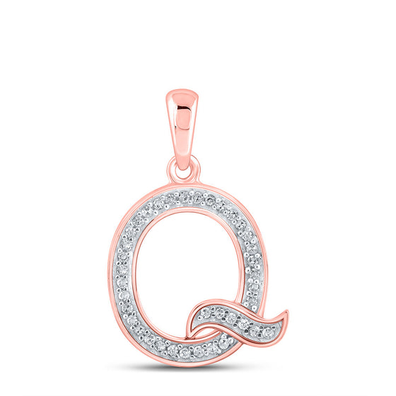 10k Rose Gold Womens Round Diamond Initial Q Letter Pendant 1/12 Cttw