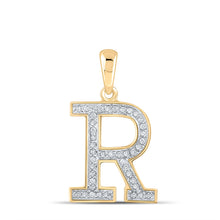 10k Yellow Gold Womens Round Diamond Initial R Letter Pendant 1/12 Cttw