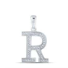  10k White Gold Womens Round Diamond Initial R Letter Pendant 1/12 Cttw
