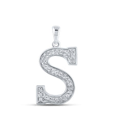  10k White Gold Womens Round Diamond Initial S Letter Pendant 1/10 Cttw