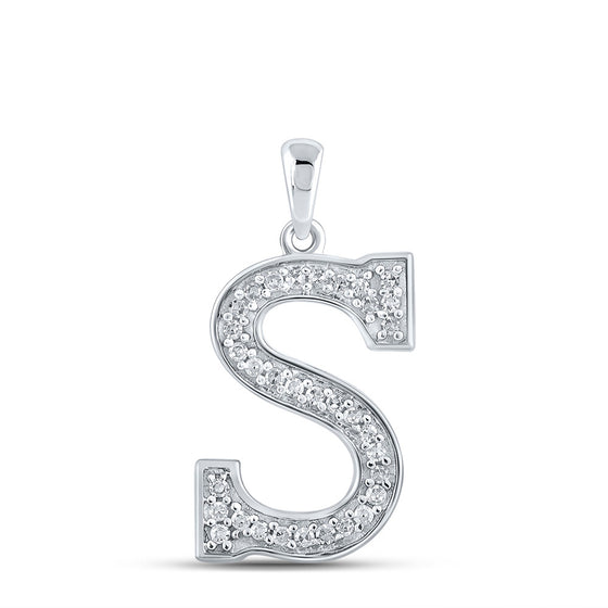 10k White Gold Womens Round Diamond Initial S Letter Pendant 1/10 Cttw