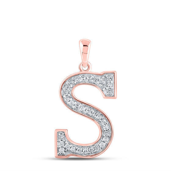 10k Rose Gold Womens Round Diamond Initial S Letter Pendant 1/10 Cttw