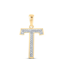  10k Yellow Gold Womens Round Diamond Initial T Letter Pendant 1/20 Cttw