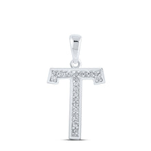  10k White Gold Womens Round Diamond Initial T Letter Pendant 1/20 Cttw