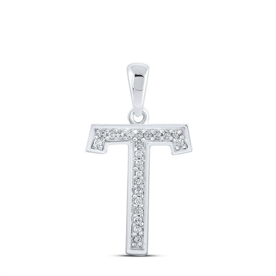 10k White Gold Womens Round Diamond Initial T Letter Pendant 1/20 Cttw