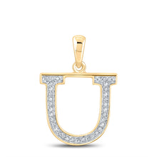 10k Yellow Gold Womens Round Diamond Initial U Letter Pendant 1/12 Cttw