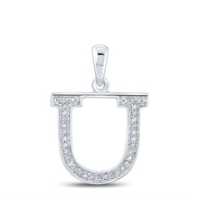  10k White Gold Womens Round Diamond Initial U Letter Pendant 1/12 Cttw