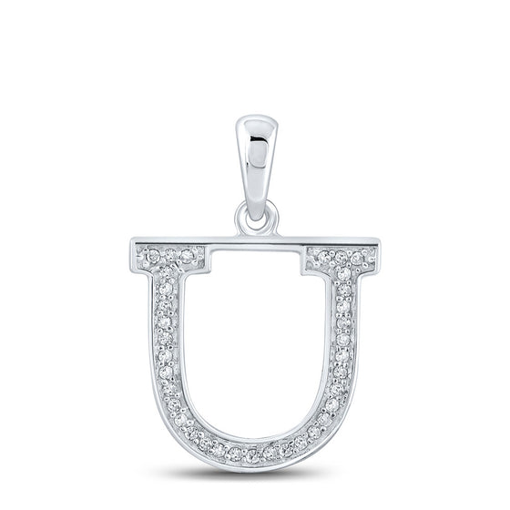 10k White Gold Womens Round Diamond Initial U Letter Pendant 1/12 Cttw
