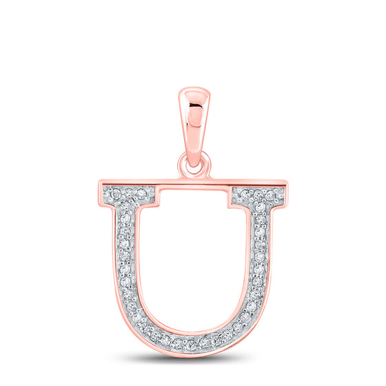 10k Rose Gold Womens Round Diamond Initial U Letter Pendant 1/12 Cttw